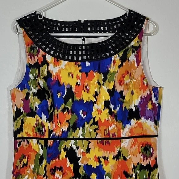 Tahari Cocktail Floral Dress Size 10 Sleeveless Knee Lined Multicolor Business - Picture 2 of 9